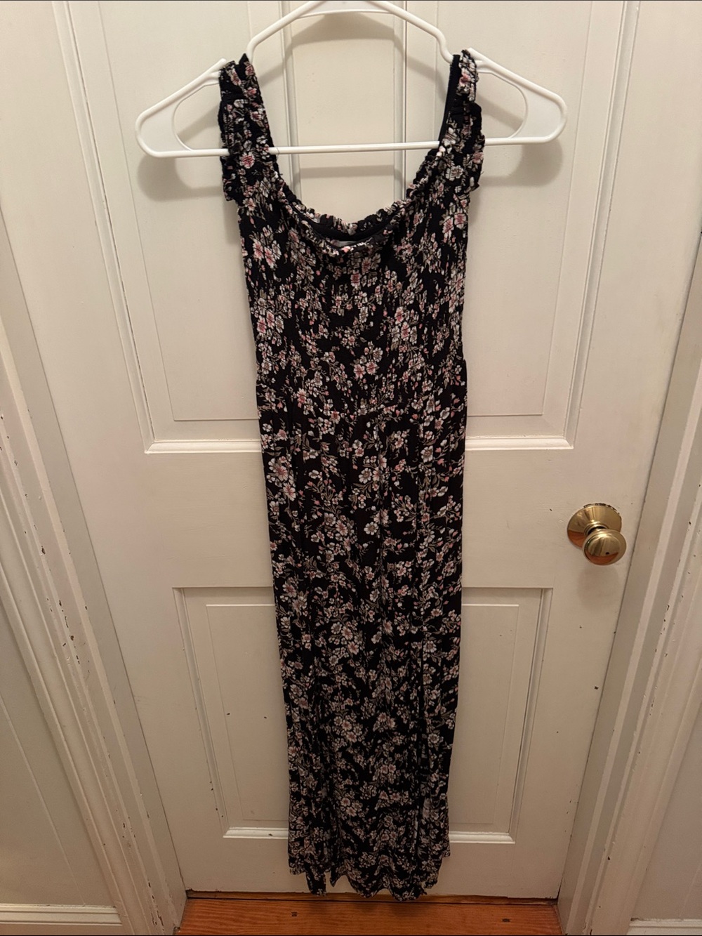 American Eagle Outfitters Black Maxi Dress with Pink Floral Print